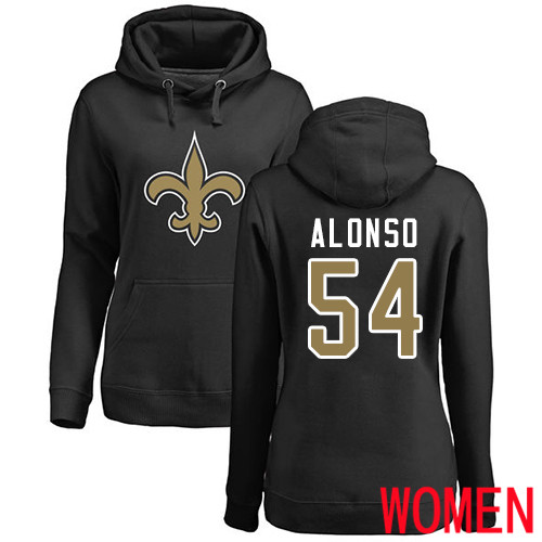 New Orleans Saints Black Women Kiko Alonso Name and Number Logo NFL Football 54 Pullover Hoodie Sweatshirts